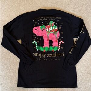 Simply Southern Pink and Green Elephant Long Sleeve Tee - Shirt is black